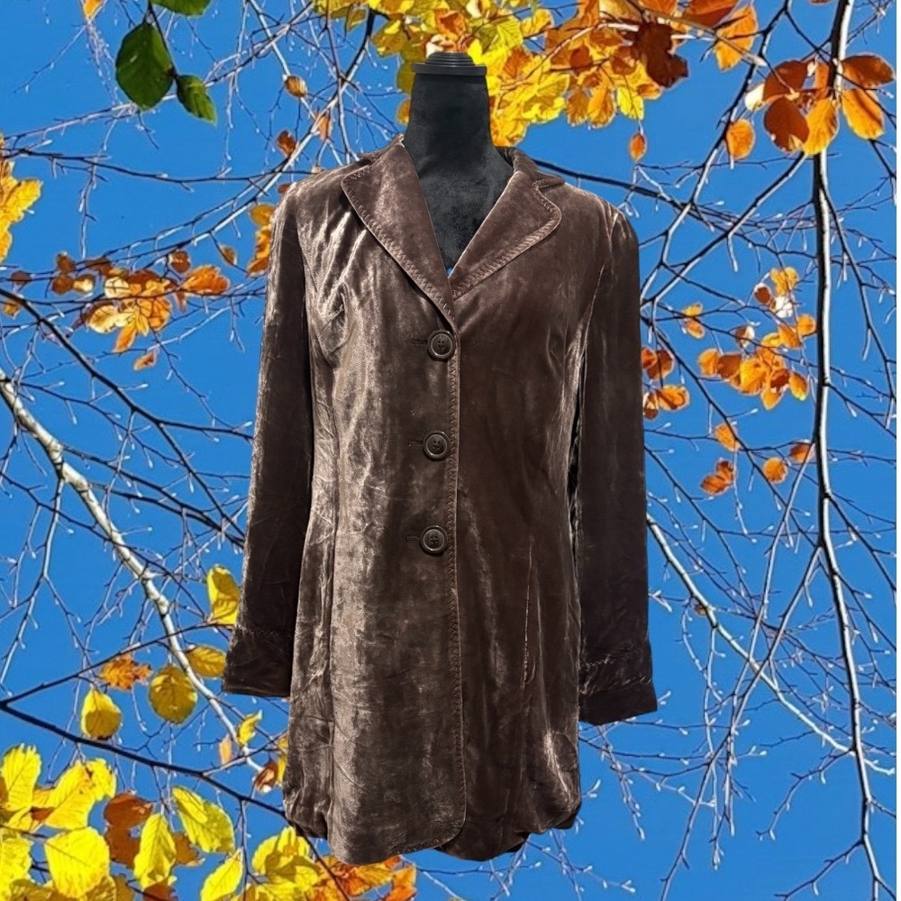 Coldwater‎ Creek Velvet Blazer Jacket Brown Button Front Women 10 Lined
